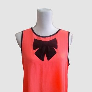 Pink and Black Bow Tie Blouse